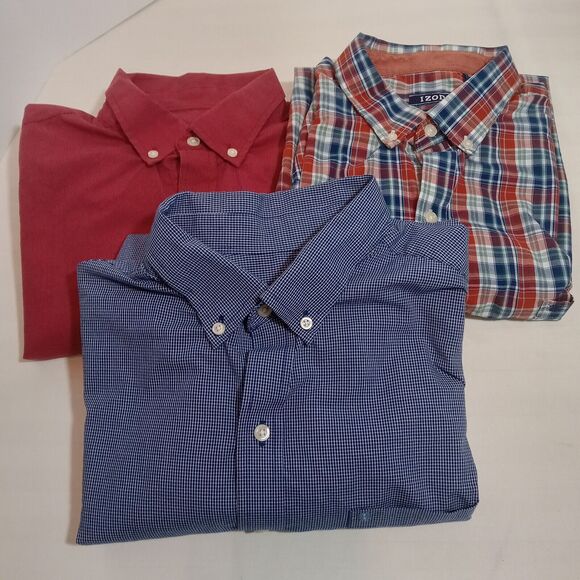 IZOD Size L Lot of 3 Men’s Shirts Long Sleeve Button Up Plaid and Checked - Picture 1 of 12